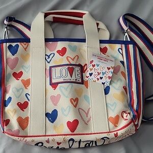NWT Brighton Red White And You Mini Tote Love Heart Canvas Crossbody Handbag NWT